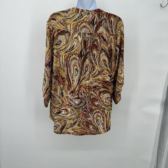 NY Collection Women's Roll Tab Sleeve‎ Tunic Top Small  V Neck pocket Floral Y2K - Picture 4 of 11